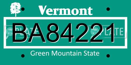BA84221 Vermont License Plate
