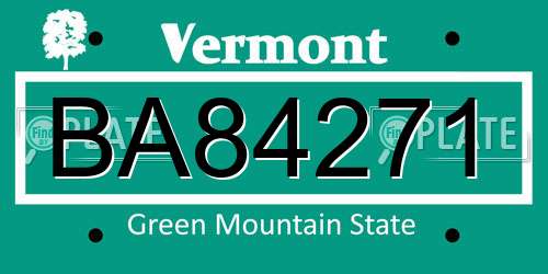 BA84271 Vermont License Plate
