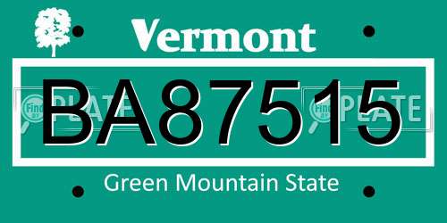 BA87515 Vermont License Plate