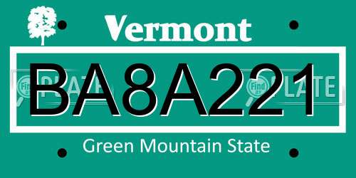 BA8A221 Vermont License Plate