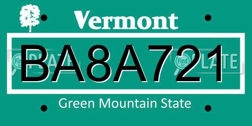 BA8A721 Vermont License Plate