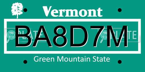 BA8D7M Vermont License Plate