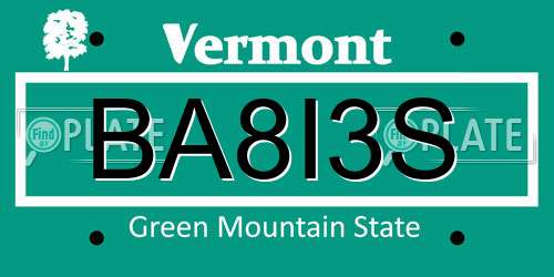 BA8I3S Vermont License Plate
