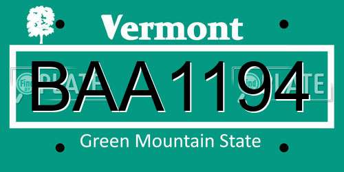 BAA1194 Vermont License Plate