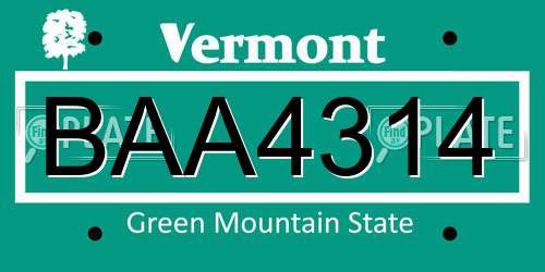 BAA4314 Vermont License Plate