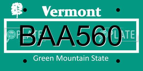BAA560 Vermont License Plate