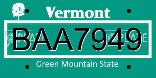 BAA7949 Vermont License Plate