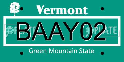 BAAY02 Vermont License Plate