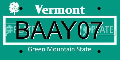 BAAY07 Vermont License Plate