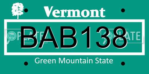 BAB138 Vermont License Plate