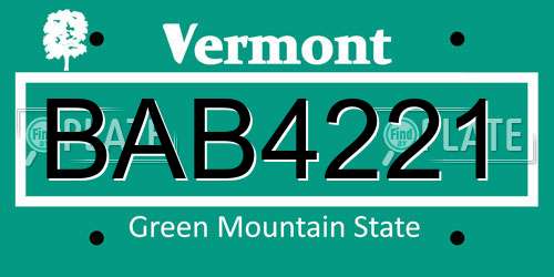BAB4221 Vermont License Plate