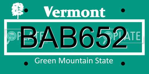 BAB652 Vermont License Plate