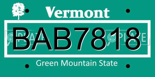 BAB7818 Vermont License Plate