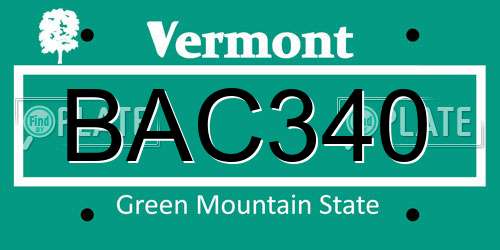 BAC340 Vermont License Plate