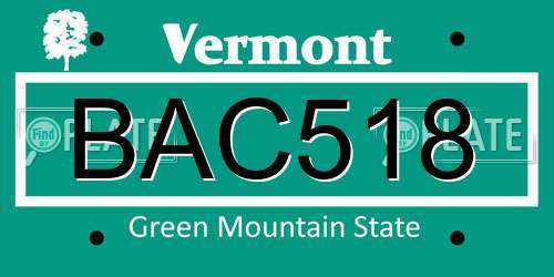 BAC518 Vermont License Plate