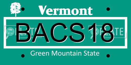 BACS18 Vermont License Plate