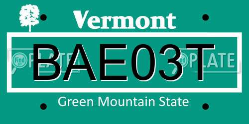 BAE03T Vermont License Plate