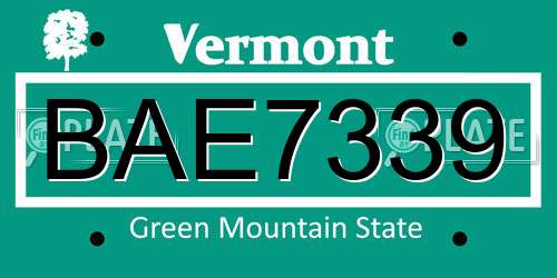 BAE7339 Vermont License Plate