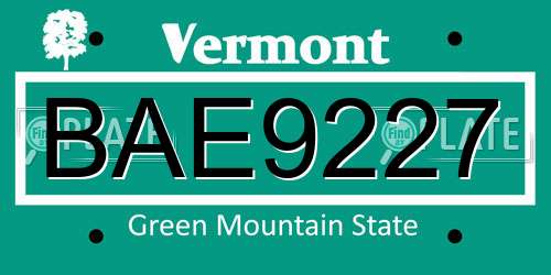 BAE9227 Vermont License Plate