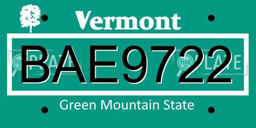 BAE9722 Vermont License Plate