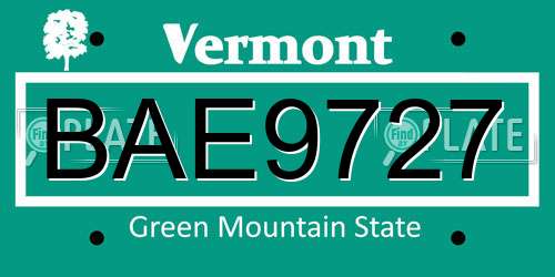 BAE9727 Vermont License Plate