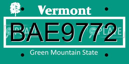 BAE9772 Vermont License Plate