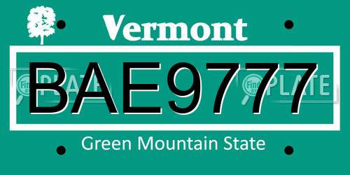 BAE9777 Vermont License Plate
