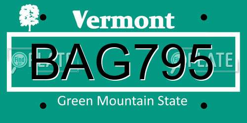 BAG795 Vermont License Plate