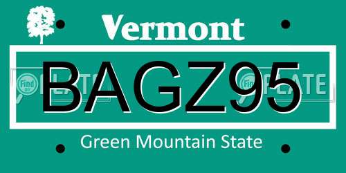 BAGZ95 Vermont License Plate