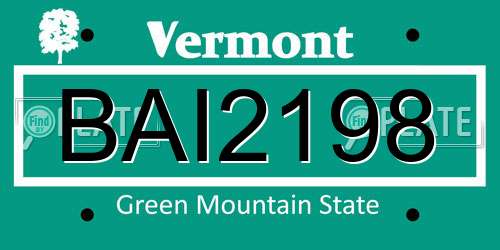 BAI2198 Vermont License Plate