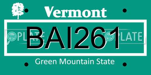 BAI261 Vermont License Plate