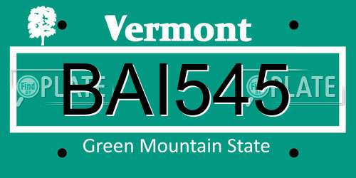 BAI545 Vermont License Plate