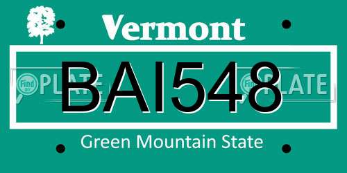 BAI548 Vermont License Plate