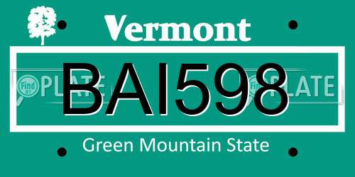 BAI598 Vermont License Plate