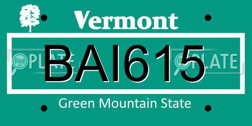 BAI615 Vermont License Plate