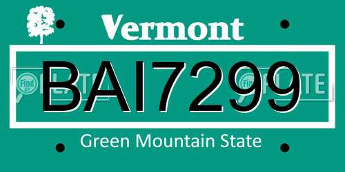 BAI7299 Vermont License Plate
