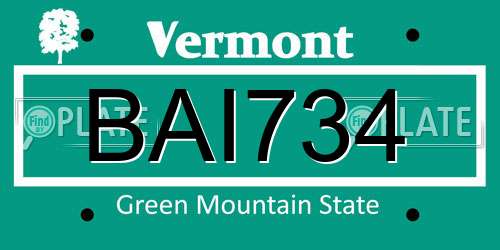 BAI734 Vermont License Plate