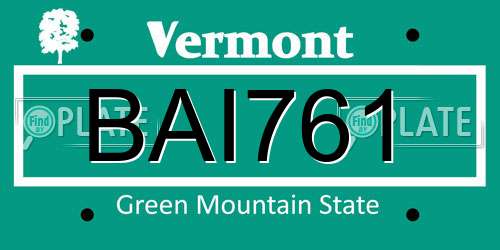 BAI761 Vermont License Plate