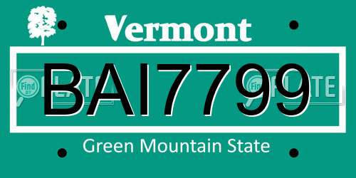 BAI7799 Vermont License Plate