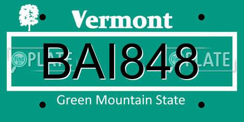 BAI848 Vermont License Plate