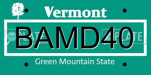 BAMD40 Vermont License Plate