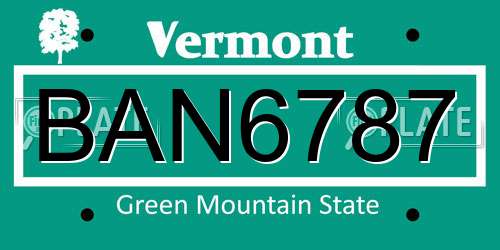 BAN6787 Vermont License Plate