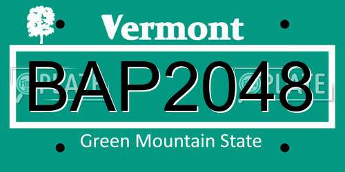 BAP2048 Vermont License Plate