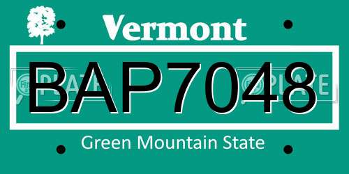 BAP7048 Vermont License Plate