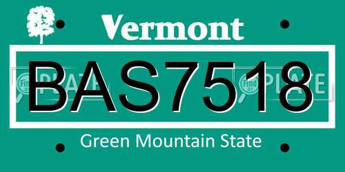 BAS7518 Vermont License Plate