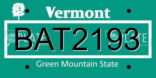 BAT2193 Vermont License Plate