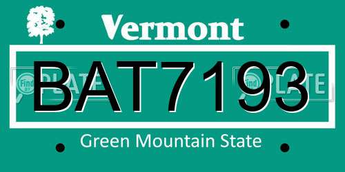 BAT7193 Vermont License Plate