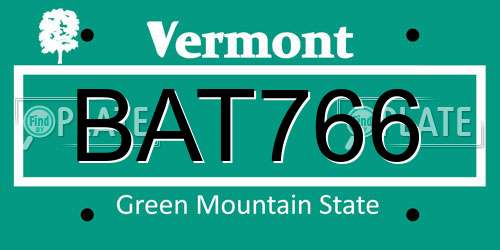 BAT766 Vermont License Plate
