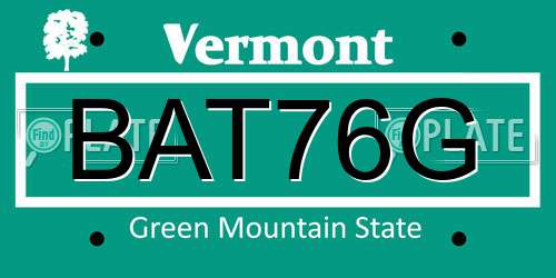 BAT76G Vermont License Plate