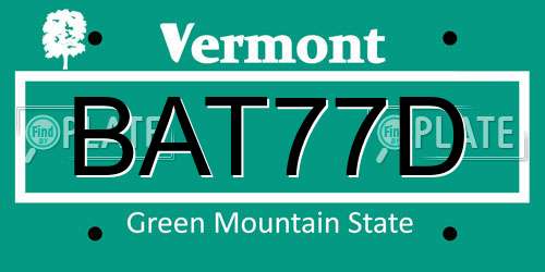 BAT77D Vermont License Plate